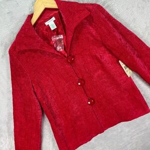 NWT Laura Ashley Women's Red Textured Button Jacket Dressy Retro Holiday Sz S